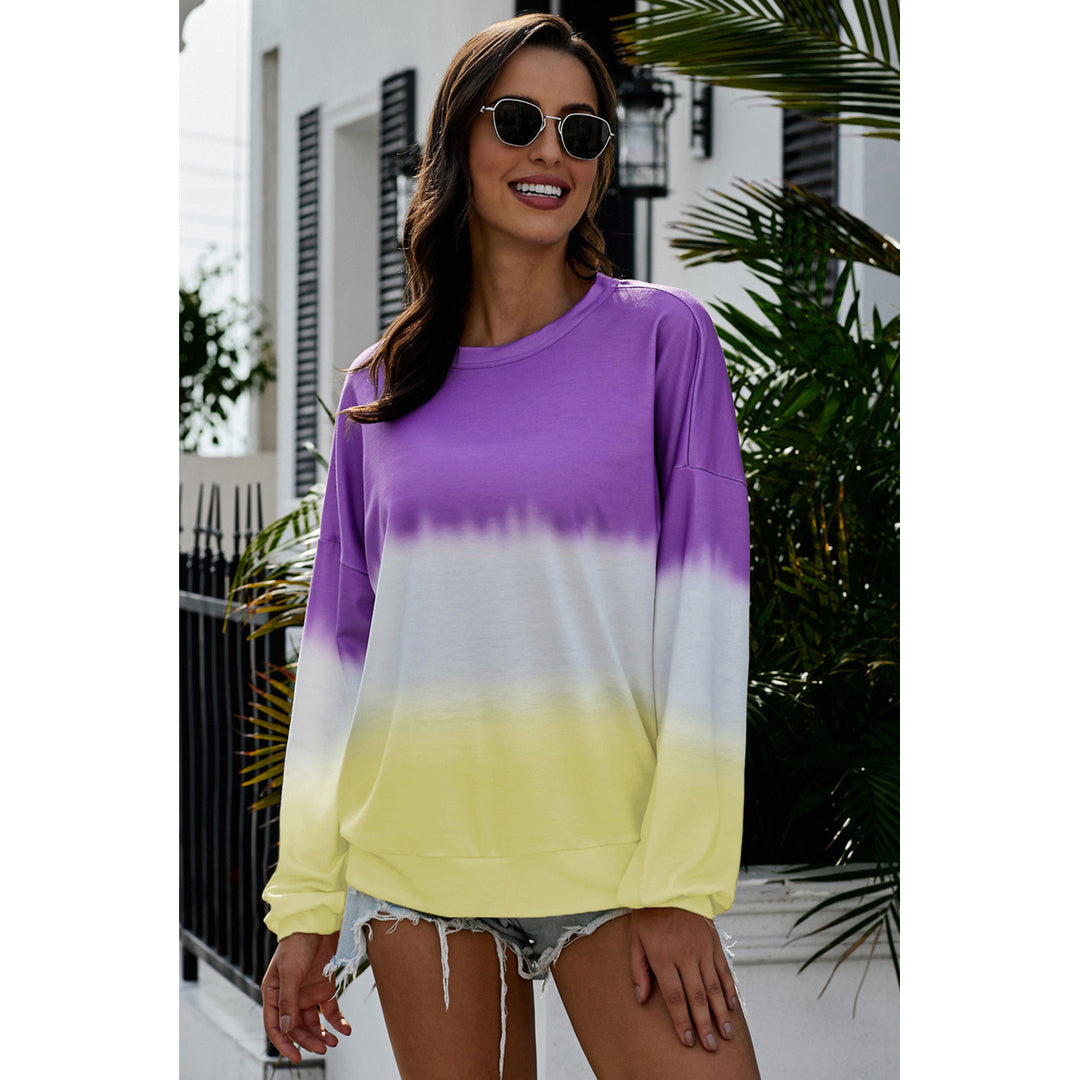 Women's Modena Color Block Tie Dye Pullover Sweatshirt Image 1