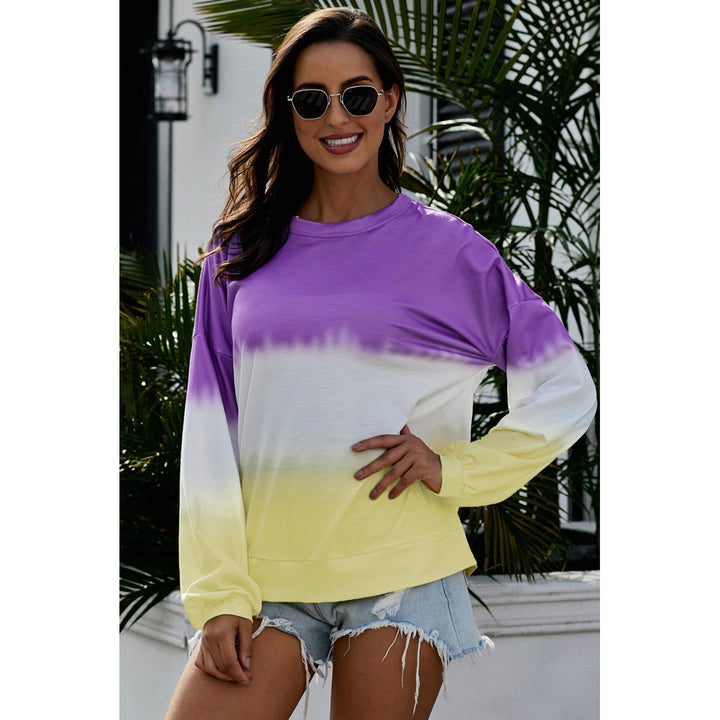 Women's Modena Color Block Tie Dye Pullover Sweatshirt Image 3
