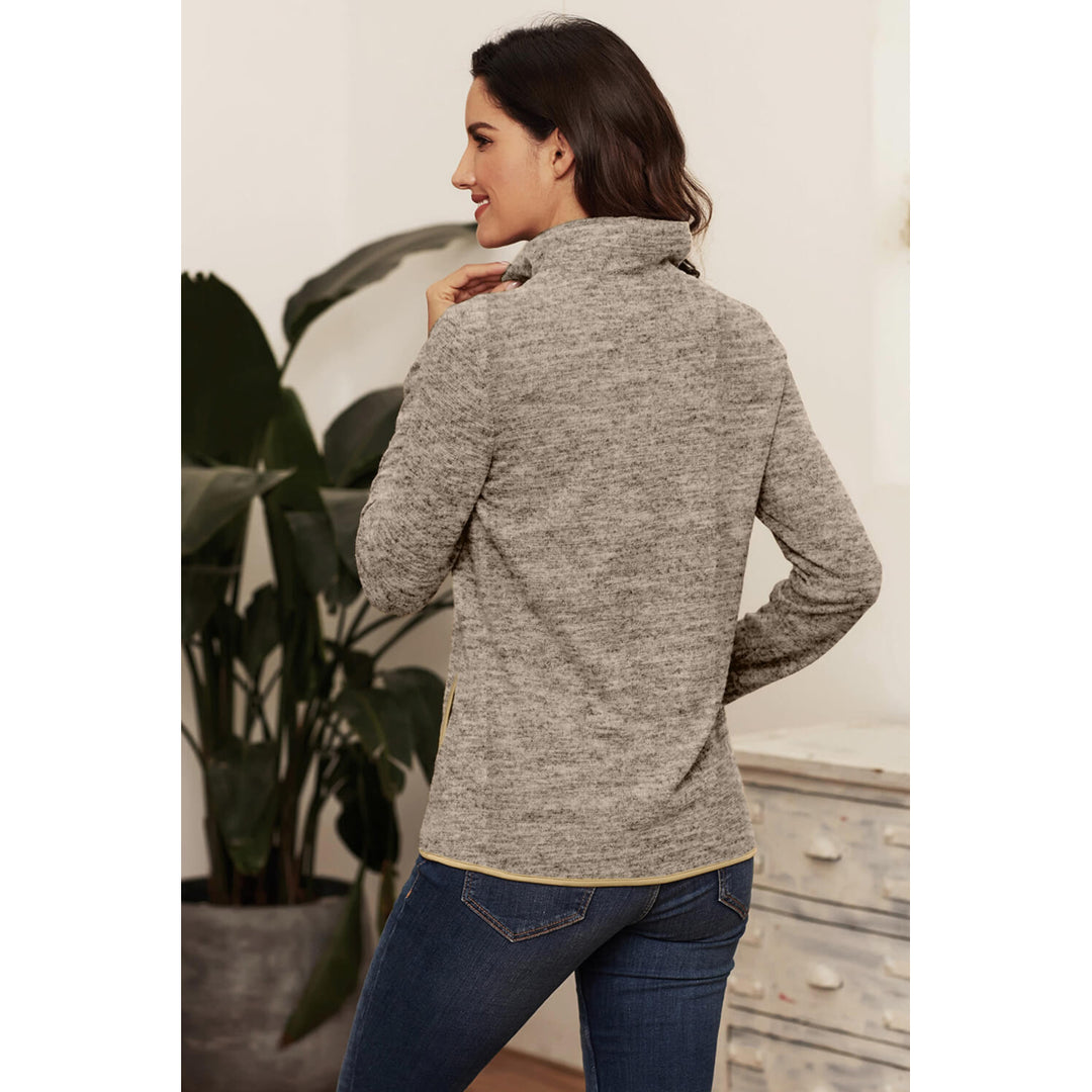 Womens Khaki Quarter Zip Pullover Sweatshirt Image 4