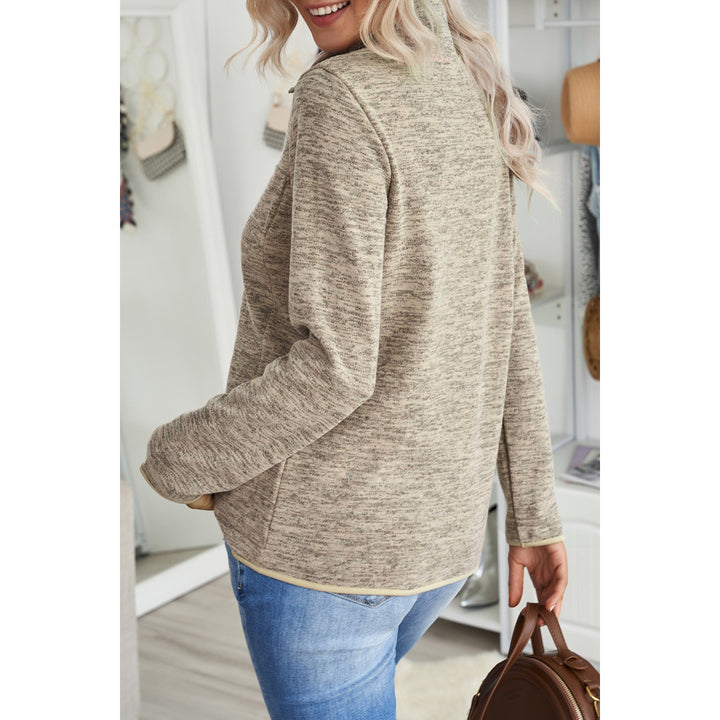 Womens Khaki Quarter Zip Pullover Sweatshirt Image 11