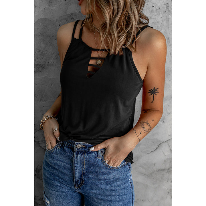 Women's Black Ladder Hollow-out Tank Top Image 1