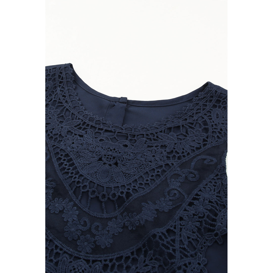 Womens Navy Blue Lace Detail Buttons Back Sleeveless Top Image 6