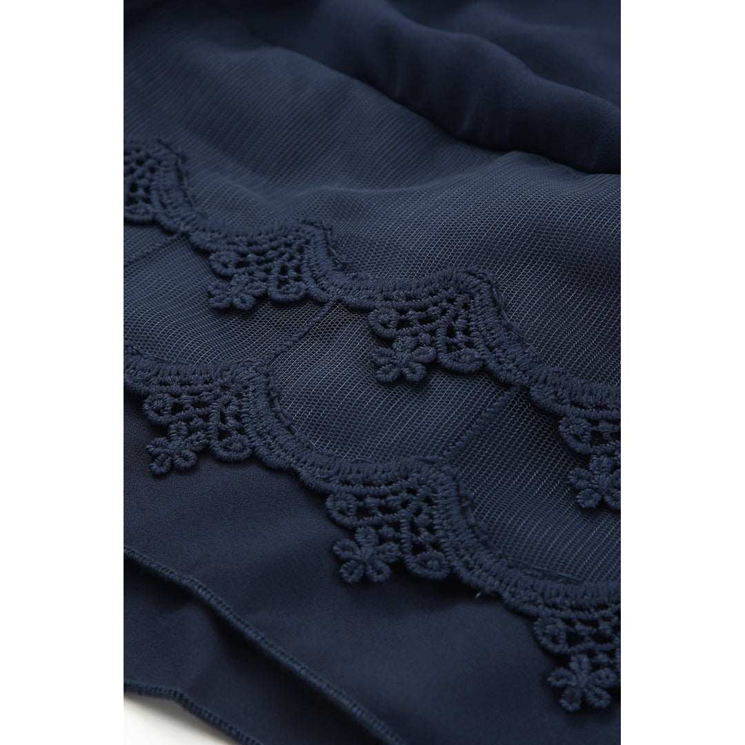 Womens Navy Blue Lace Detail Buttons Back Sleeveless Top Image 10