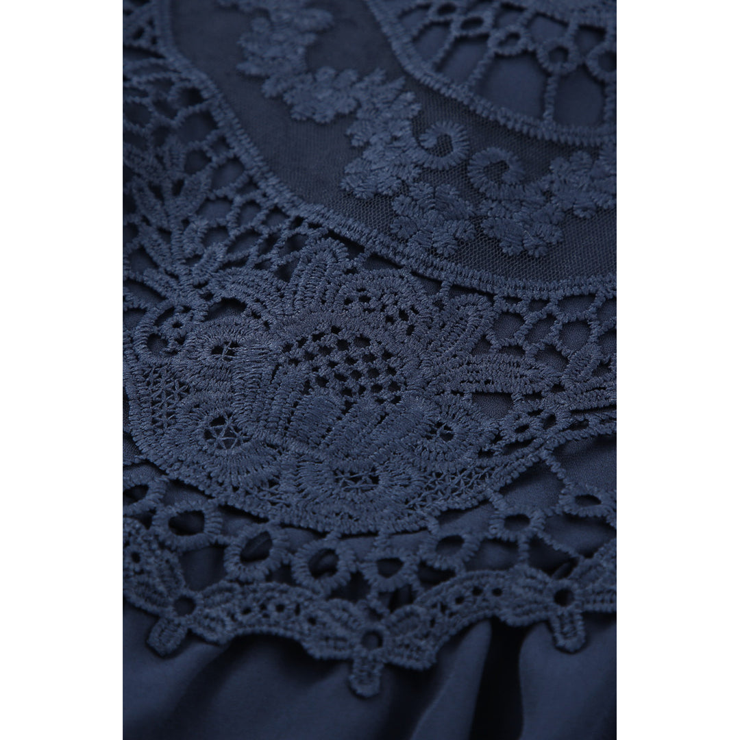 Womens Navy Blue Lace Detail Buttons Back Sleeveless Top Image 11