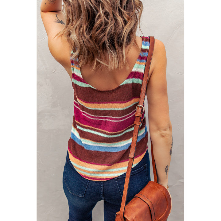 Womens Blue Multicolor Striped Knit Tank Top Image 2