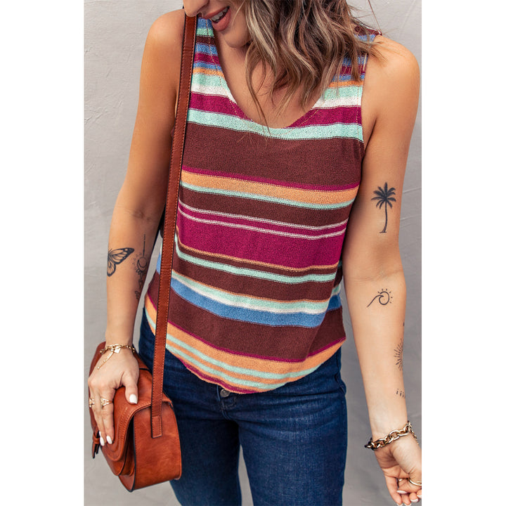 Womens Blue Multicolor Striped Knit Tank Top Image 1