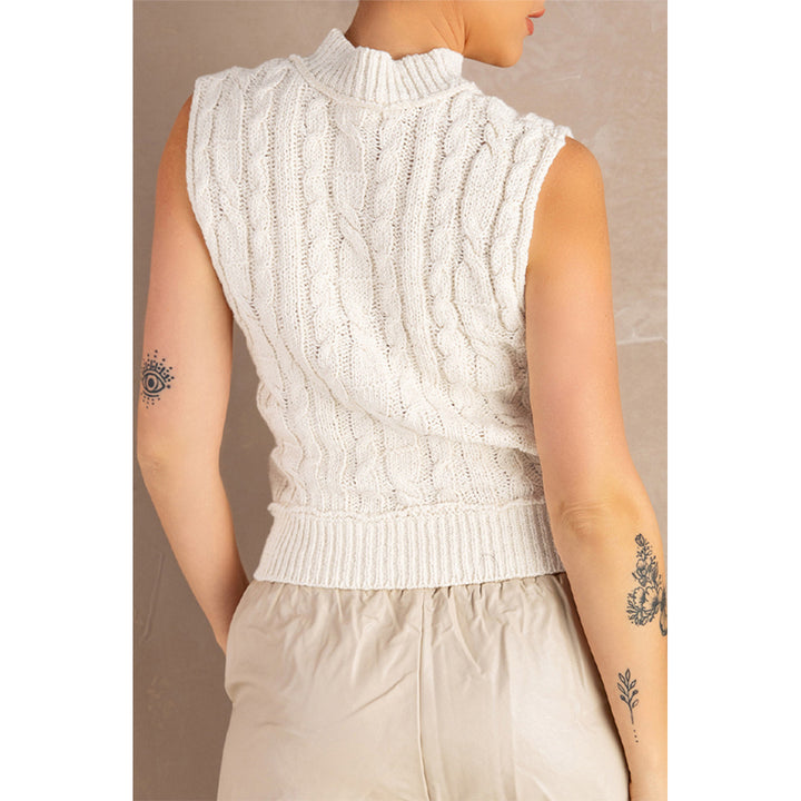 Women's High Neck Cable Knit Sweater Vest Image 1