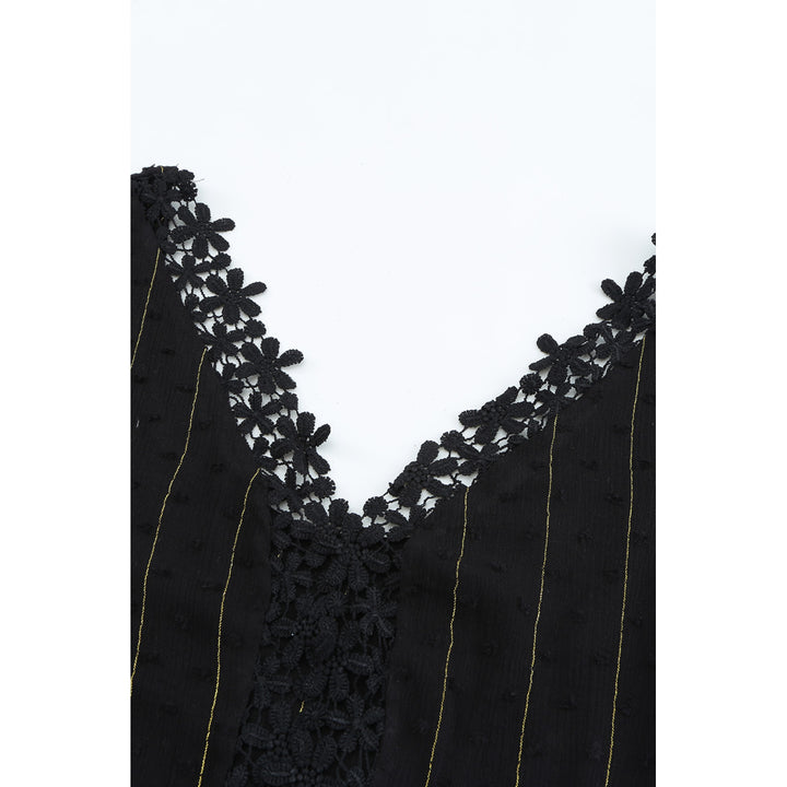 Womens Black Floral Lace Crochet Swiss Dot Tank Top Image 7
