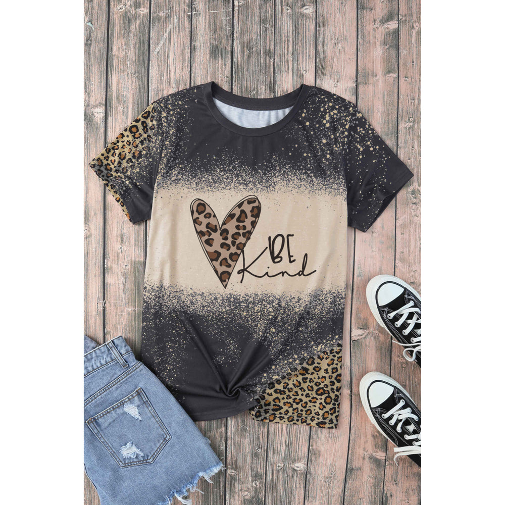 Womens Gray Be Kind Leopard Heart Shaped Print Graphic T Shirt Image 2