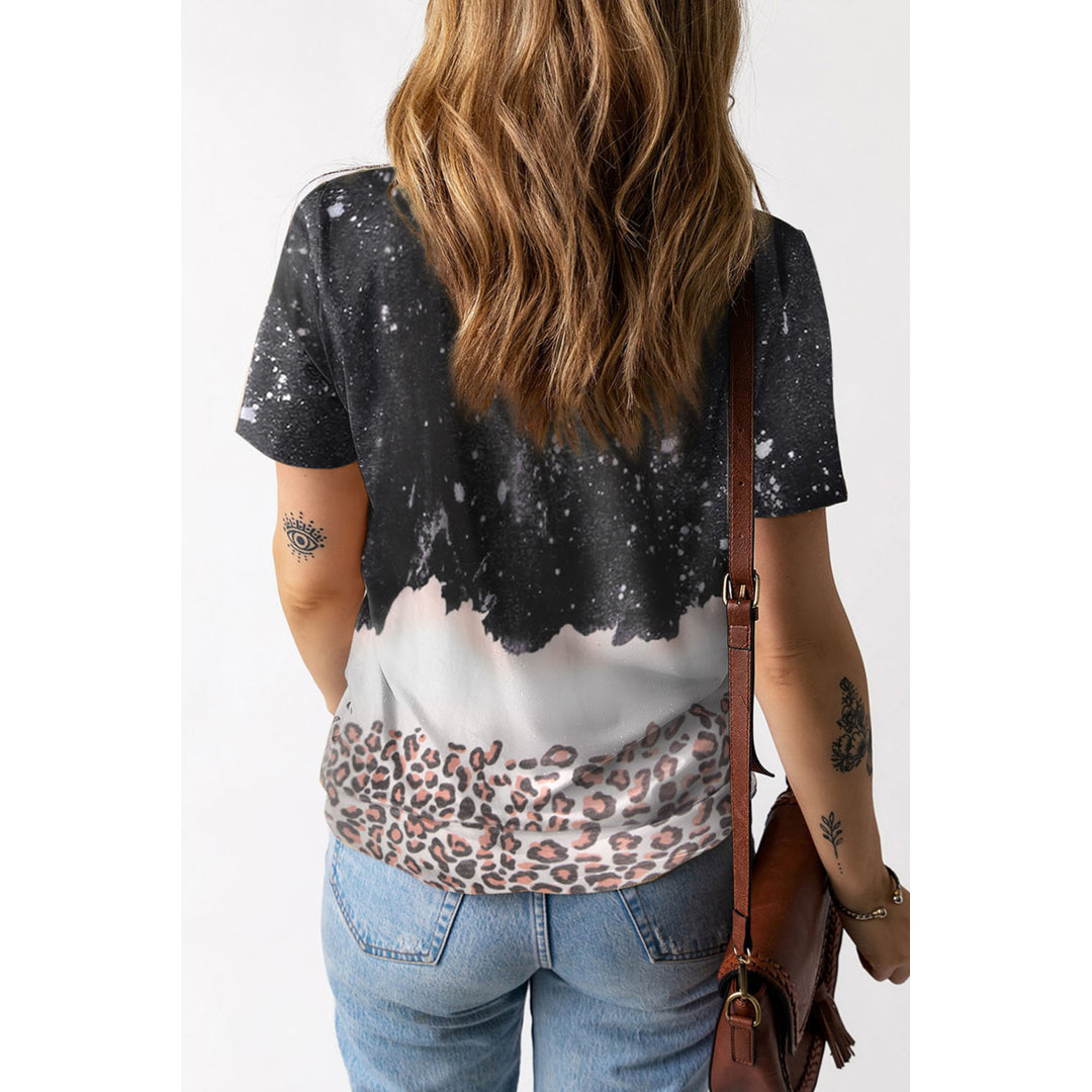 Womens Black Star Hollowed Leopard Bleached Graphic Tee Image 3