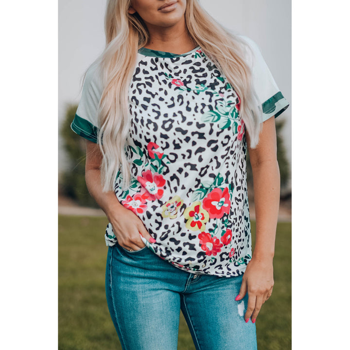 Women's Leopard Floral Camouflage Raglan Sleeve T-shirt Image 1