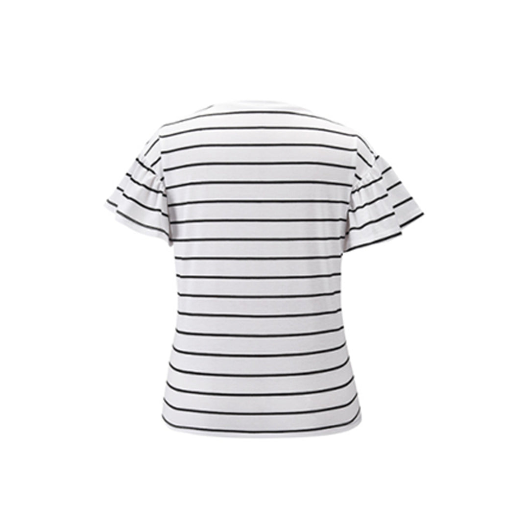 Womens White Stripe V-neck Short Sleeve T Shirt Image 3