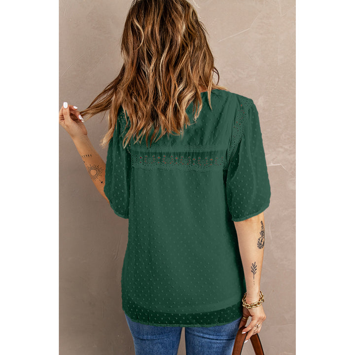 Women's Green Flutter Sleeves Sheer Textured Babydoll Top Image 2