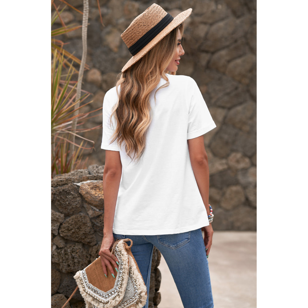 Women's White Solid Color Rolled Short Sleeve T Shirt Image 2