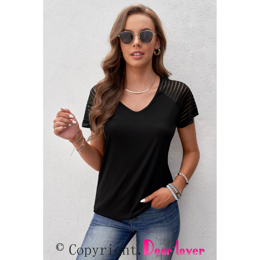 Womens Black Striped Raglan Sleeve Tee Image 7