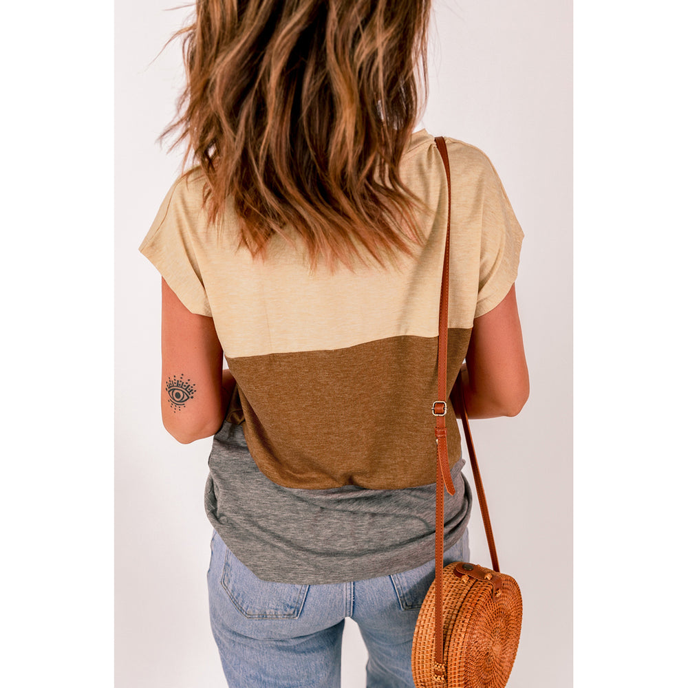 Women's Brown Colorblock Pocketed Cap Sleeve Top Image 2