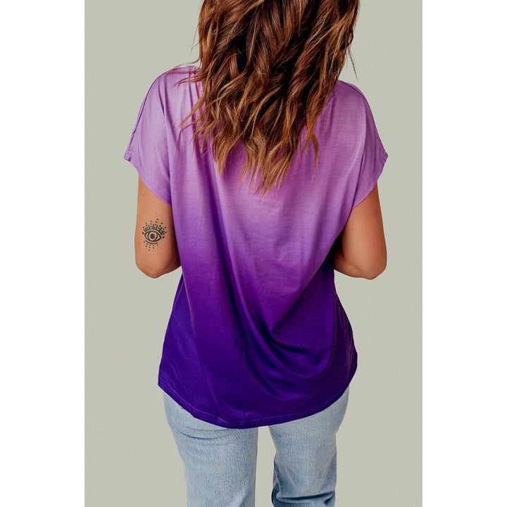 Women's Purple Gradient Color Short Sleeve T-Shirt with Pocket Image 1