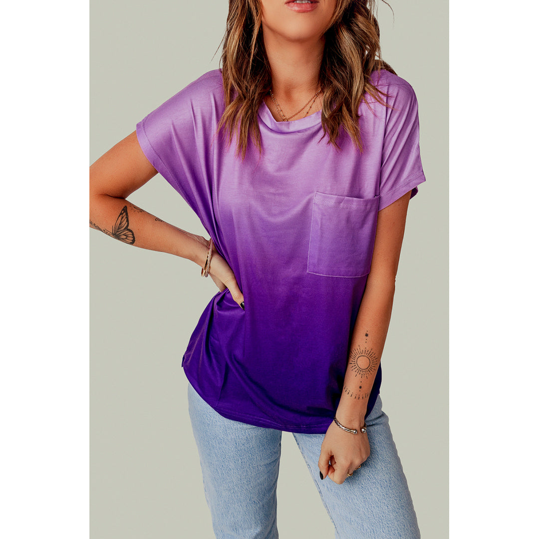 Womens Purple Gradient Color Short Sleeve T-Shirt with Pocket Image 3