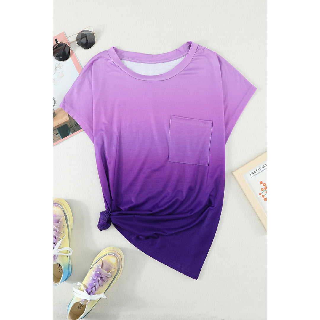 Womens Purple Gradient Color Short Sleeve T-Shirt with Pocket Image 4
