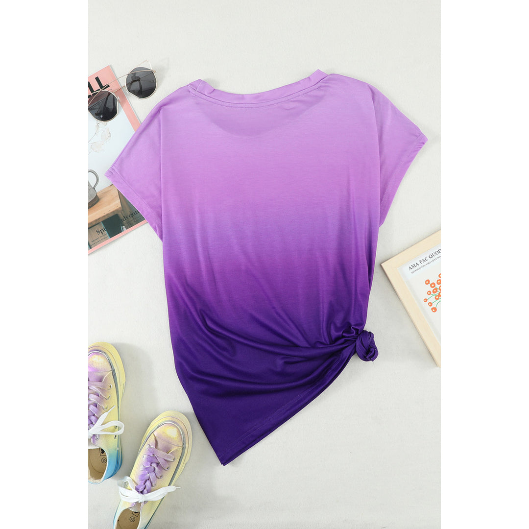 Womens Purple Gradient Color Short Sleeve T-Shirt with Pocket Image 6