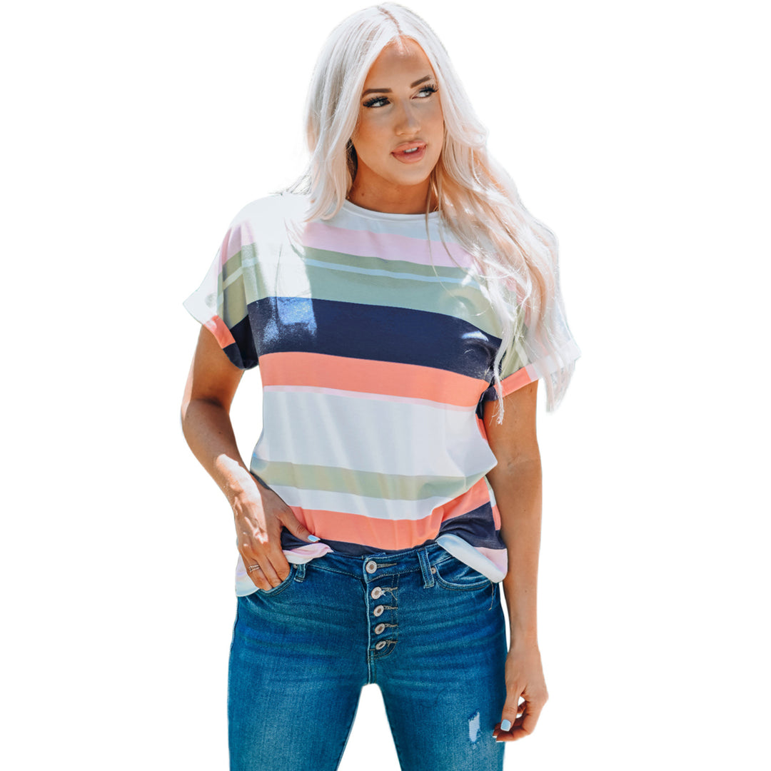 Womens Striped Cotton Blend Short-sleeved Top Image 9
