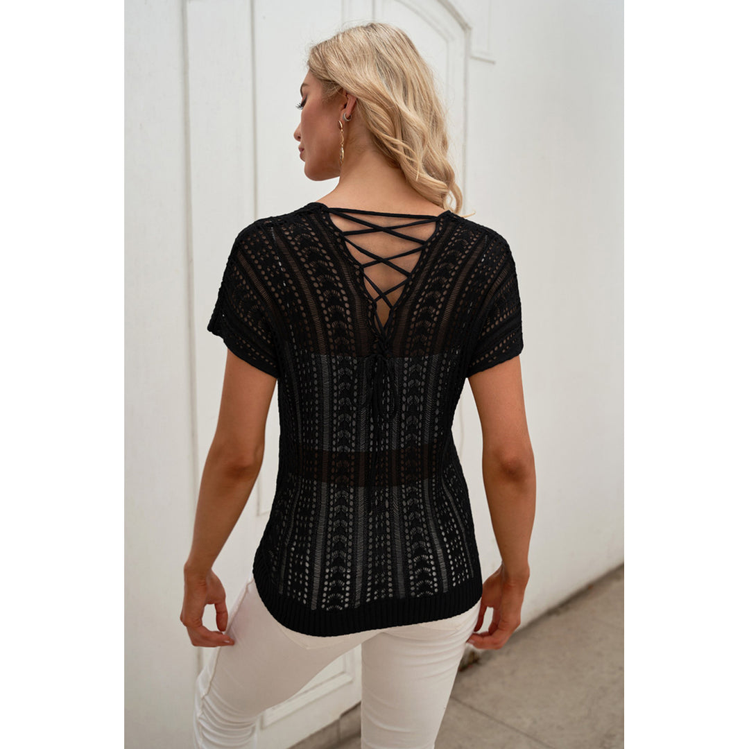 Women's Black Hollow-out Knit Top Image 2