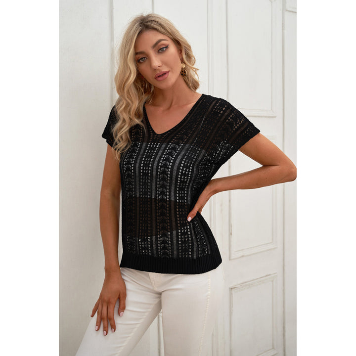 Women's Black Hollow-out Knit Top Image 1