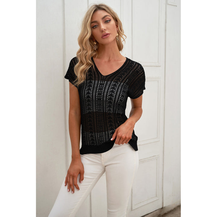 Women's Black Hollow-out Knit Top Image 3
