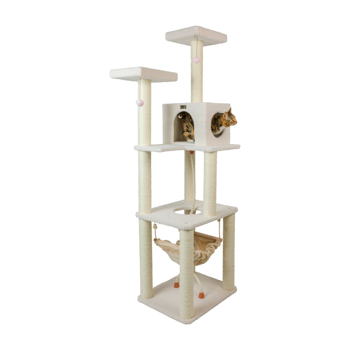 Armarkat Real Wood B7301 Classic Ivory Cat Tree4 Levels With Rope SwingPerch Image 3
