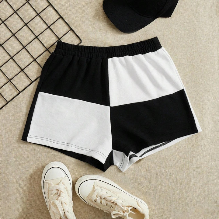 Two Tone Elastic Waist Shorts Image 1