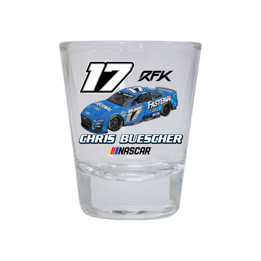 #17 Chris Buescher NASCAR Officially Licensed Round Shot Glass Image 1