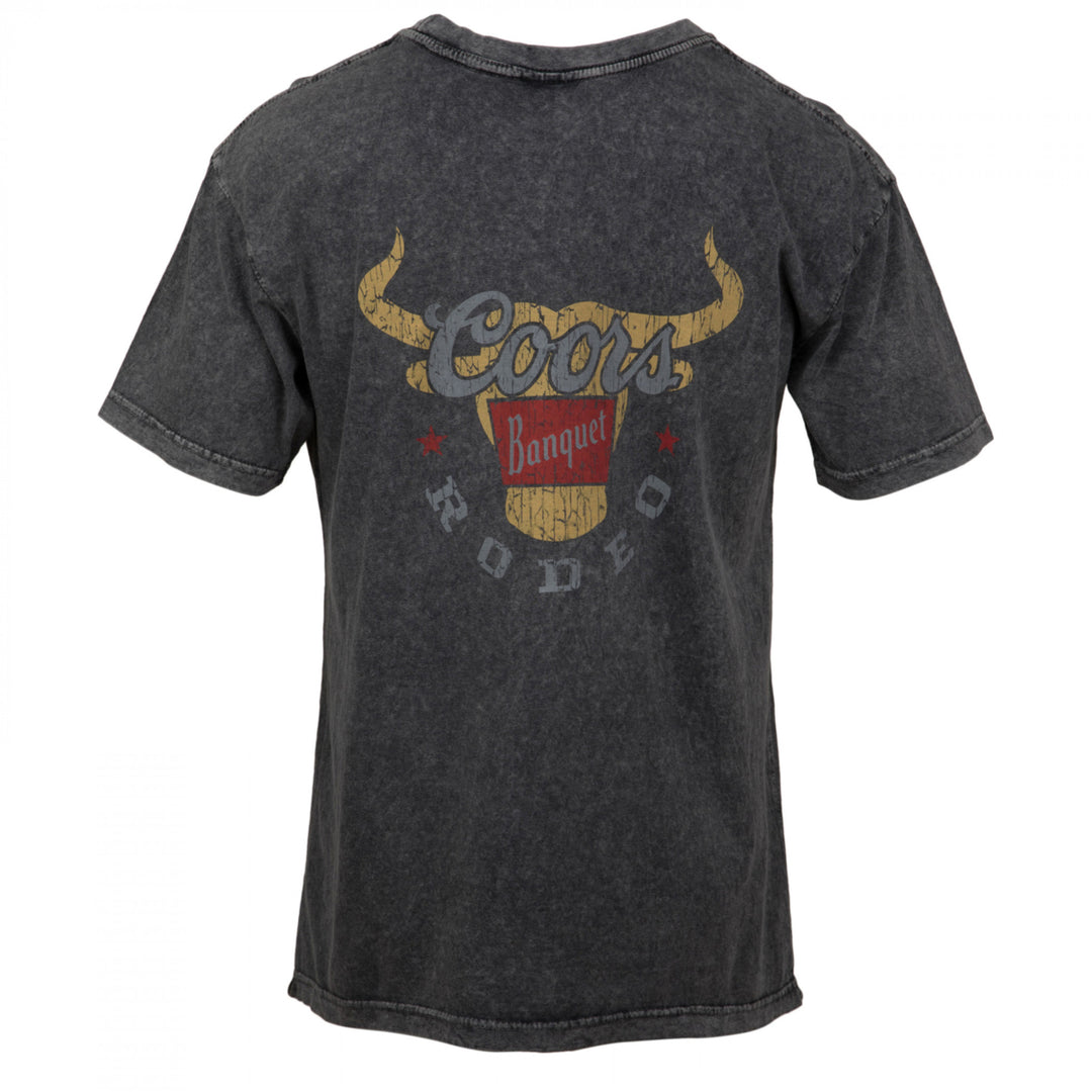 Coors Banquet Rodeo Long Horns Logo Distressed Front and Back T-Shirt Image 3