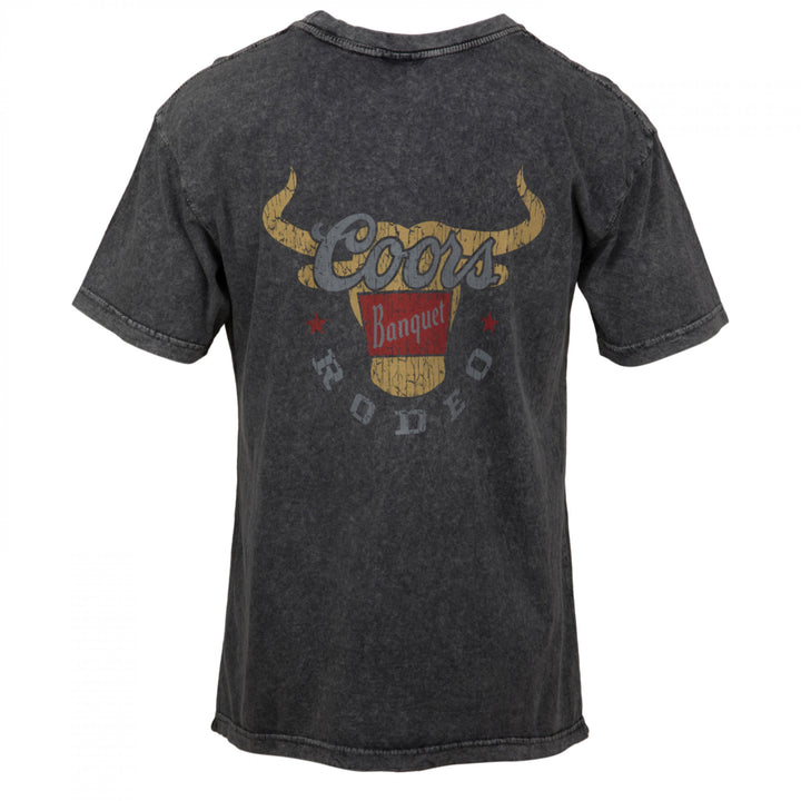 Coors Banquet Rodeo Long Horns Logo Distressed Front and Back T-Shirt Image 3