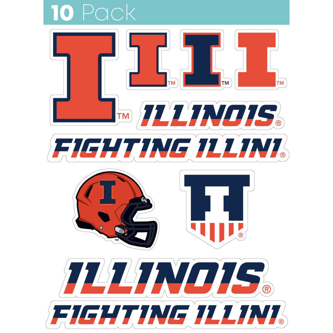 Illinois Fighting Illini 10-Pack 4 inches in size on one of its sides NCAA Durable School Spirit Vinyl Decal Sticker Image 1