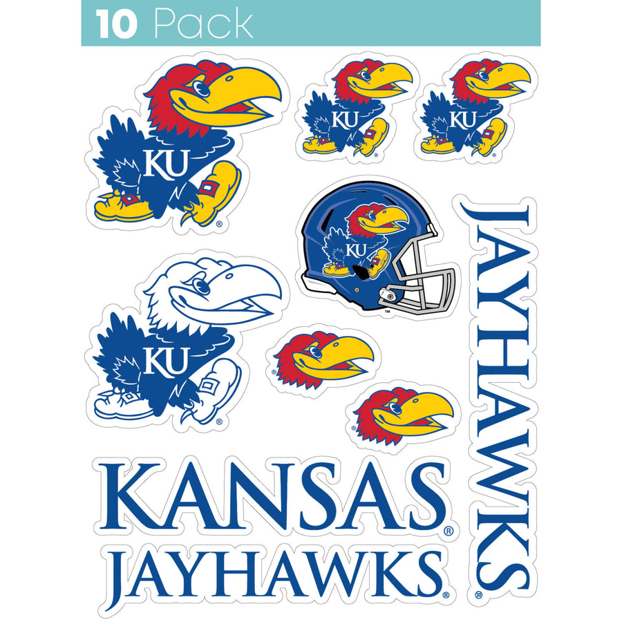 Kansas Jayhawks 10-Pack 4 inches in size on one of its sides NCAA Durable School Spirit Vinyl Decal Sticker Image 1