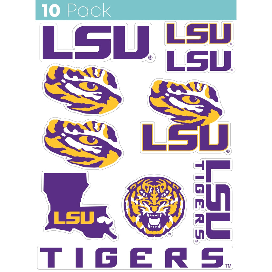 LSU Tigers 10-Pack 4 inches in size on one of its sides NCAA Durable School Spirit Vinyl Decal Sticker Image 1