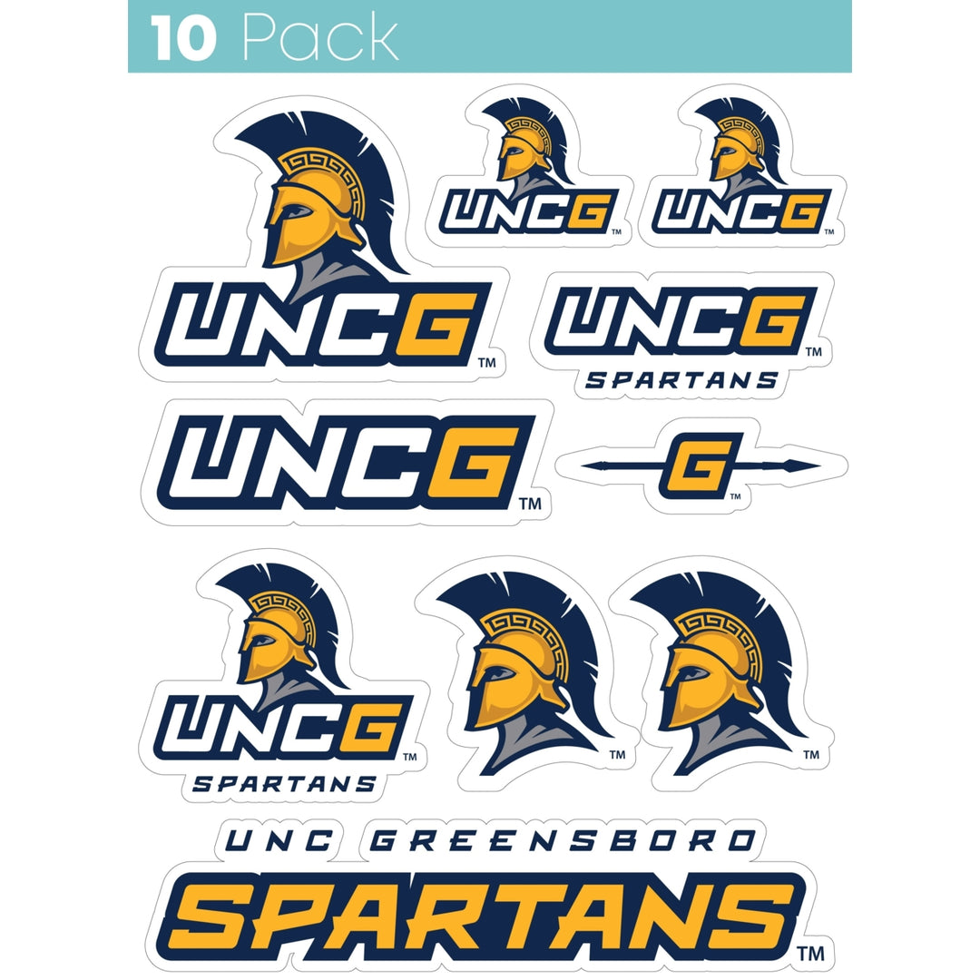 North Carolina Greensboro Spartans 10-Pack 4 inches in size on one of its sides NCAA Durable School Spirit Vinyl Decal Image 1