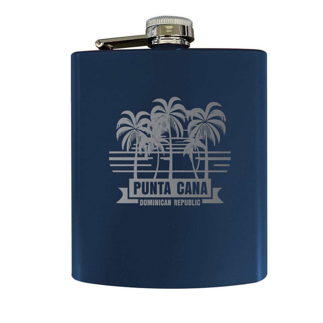 Punta Cana Dominican Republic Souvenir Engraved Matte Finish Stainless Steel 7 oz Flask Image 1