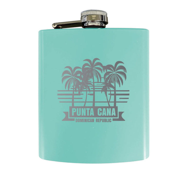 Punta Cana Dominican Republic Souvenir Engraved Matte Finish Stainless Steel 7 oz Flask Image 3