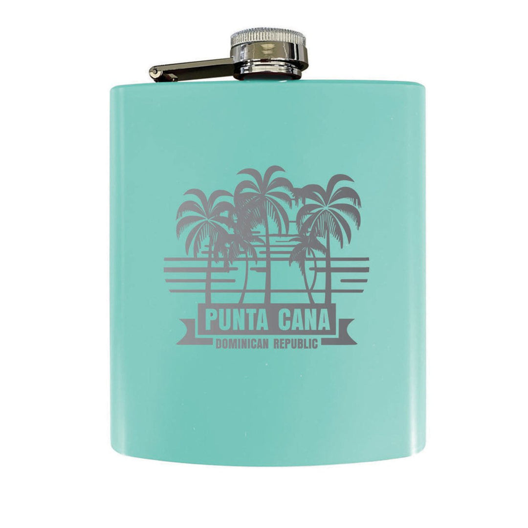 Punta Cana Dominican Republic Souvenir Engraved Matte Finish Stainless Steel 7 oz Flask Image 1