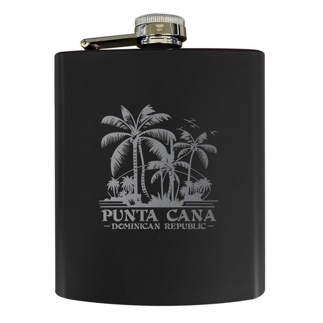 Punta Cana Dominican Republic Souvenir Engraved Matte Finish Stainless Steel 7 oz Flask Image 1