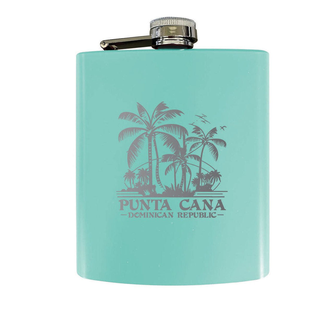 Punta Cana Dominican Republic Souvenir Engraved Matte Finish Stainless Steel 7 oz Flask Image 6