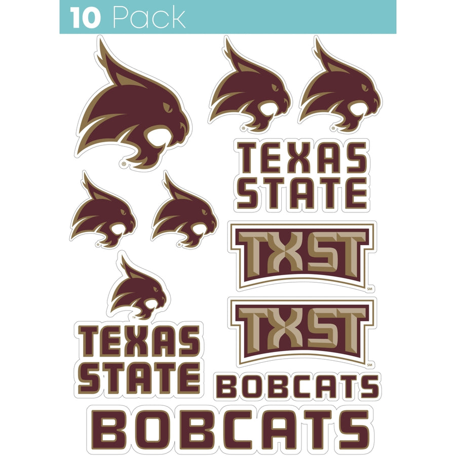 Texas State Bobcats 10-Pack 4 inches in size on one of its sides NCAA Durable School Spirit Vinyl Decal Sticker Image 1