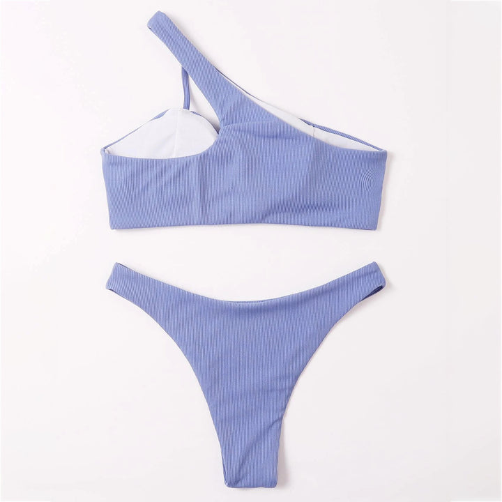 Rib One Shoulder Bikini Swimsuit Image 2