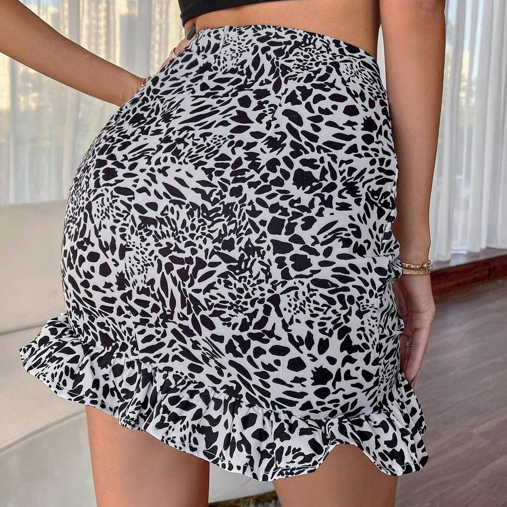 Dalmatian Print Drawstring Side Ruffle Hem Skirt Image 2