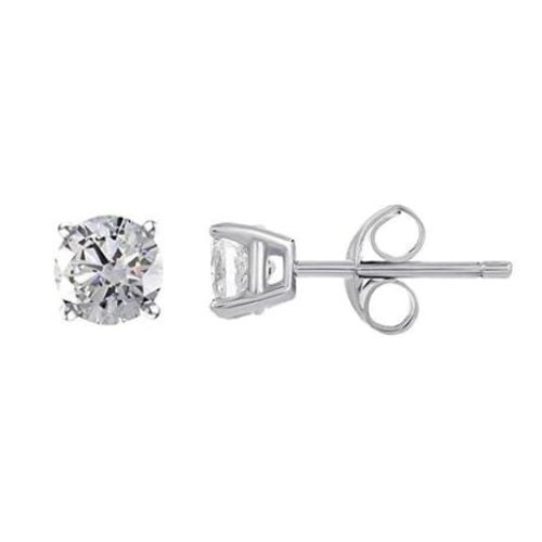 White Gold Plated 1.00 CT Round CZ Stud Earrings Gift Boxed Fashion Jewelry Image 1