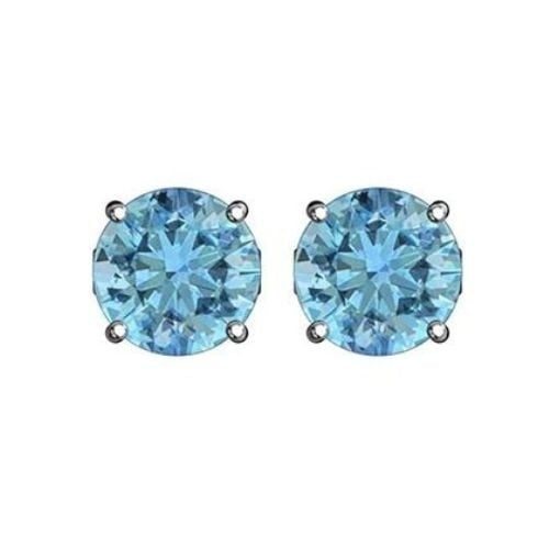 Rhodium Plated 1.30 Ct Round Aquamarine Cz Stud Earrings Image 1