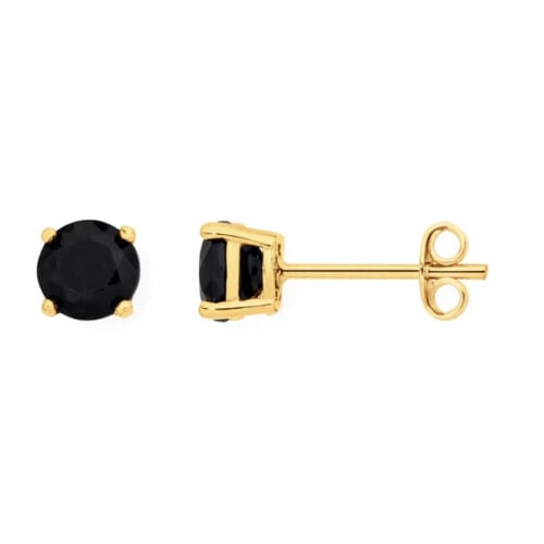 18k Yellow Gold Plated Created Black Sapphire 3 Carat Round Stud Earrings Image 1