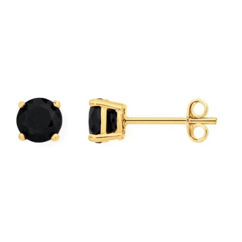 18k Yellow Gold Plated Created Black Sapphire 1-2 Carat Round Stud Earrings Image 1