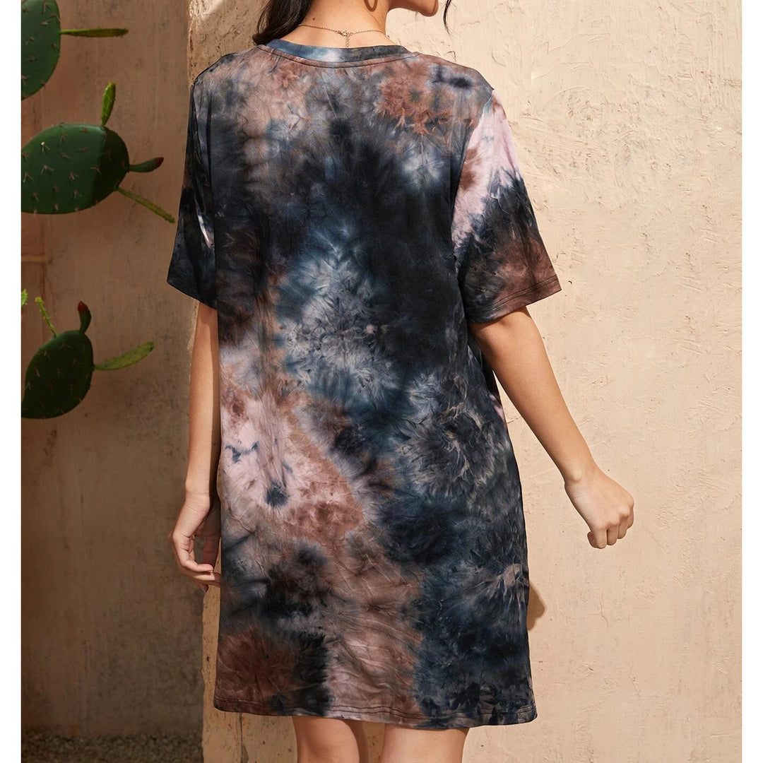 Tie Dye Round Neck Tee Dress Image 2